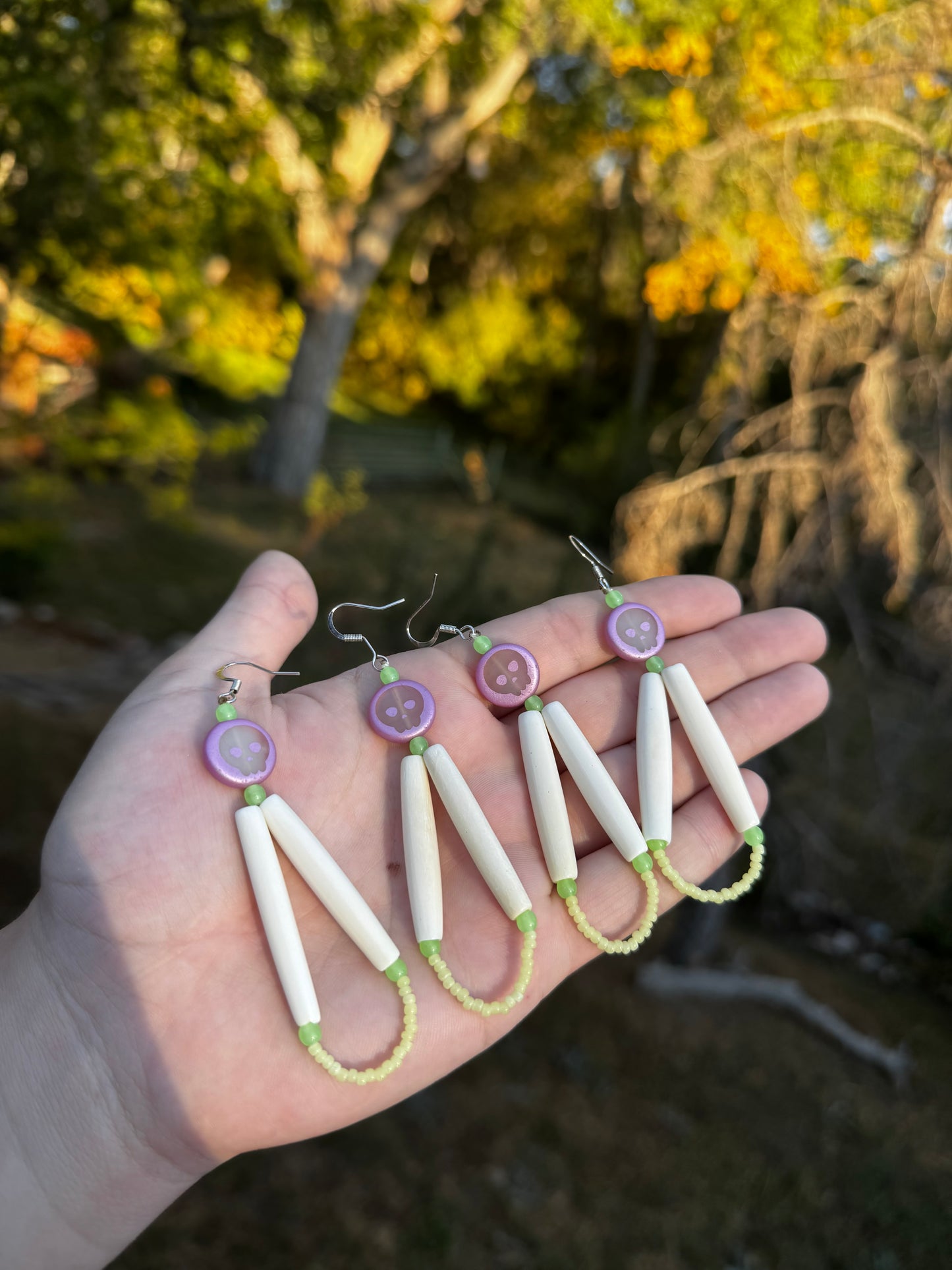 Uranium Glass & Bone Dangles (UV Reactive)
