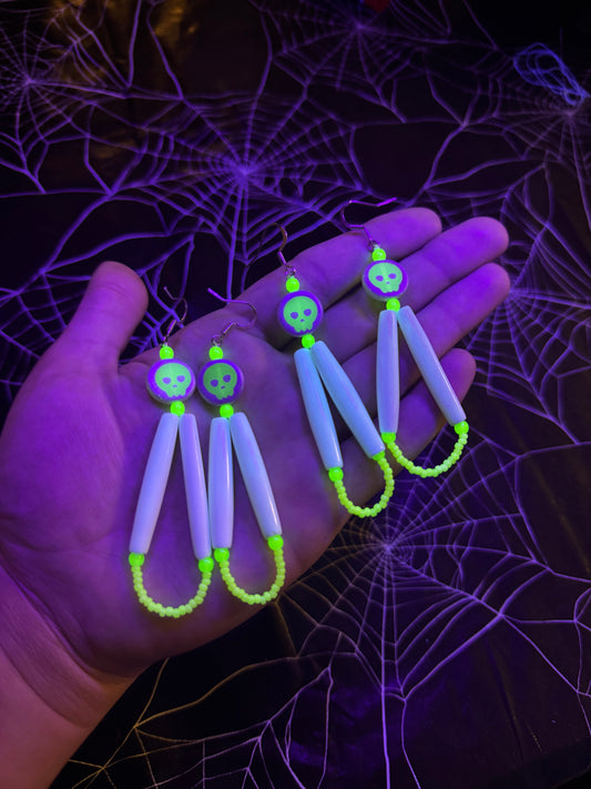 Uranium Glass & Bone Dangles (UV Reactive)
