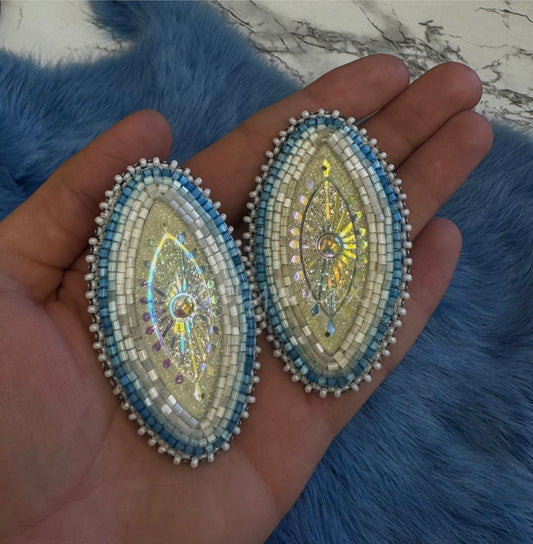 Blue & White Satin Earrings