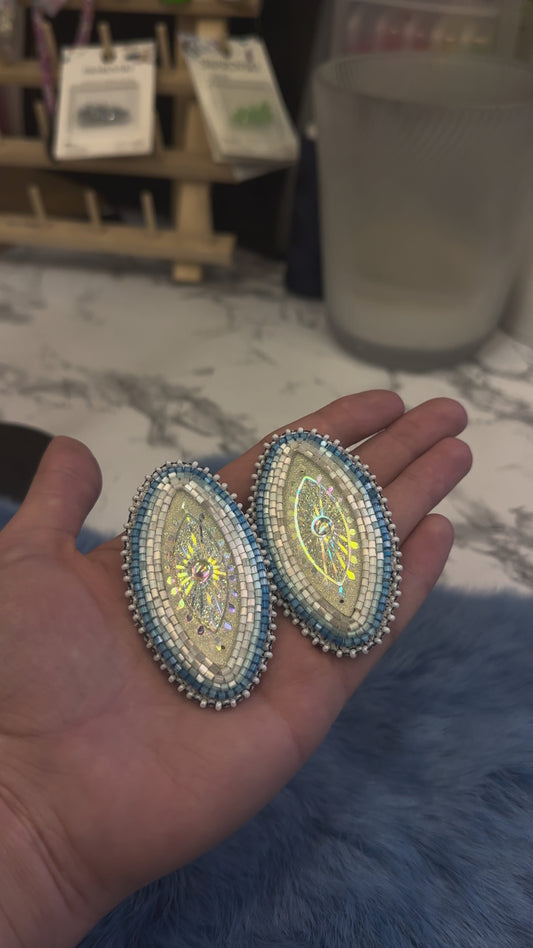 Blue & White Satin Earrings